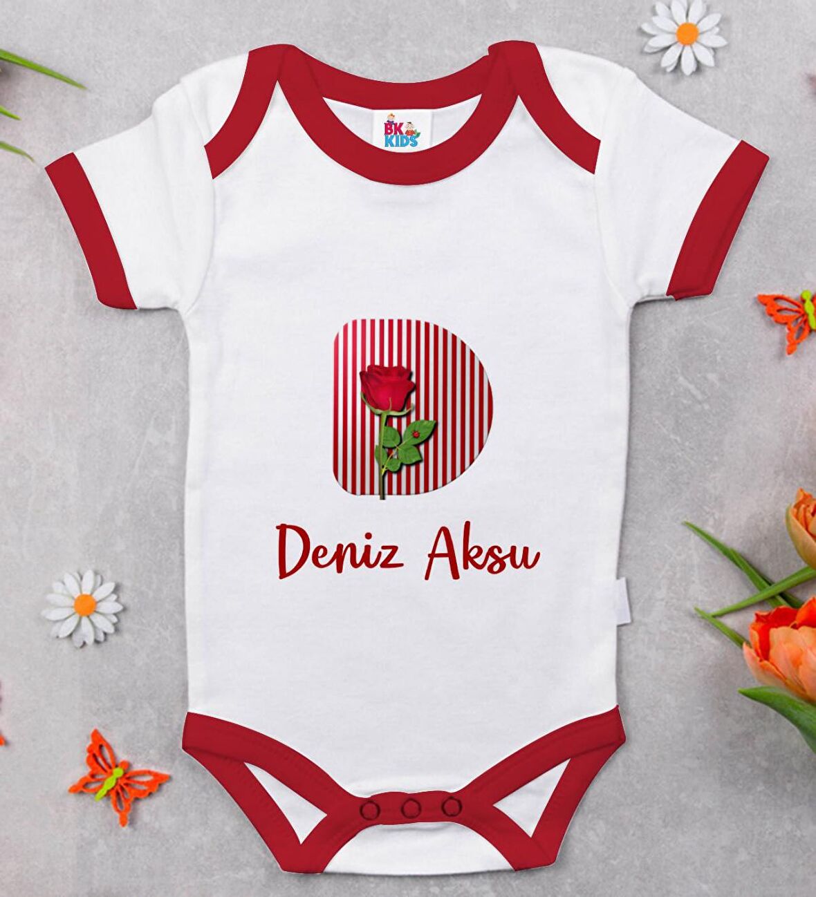 BK Kids Kişiye Özel Harfli Kırmızı Bebek Body Zıbın-8