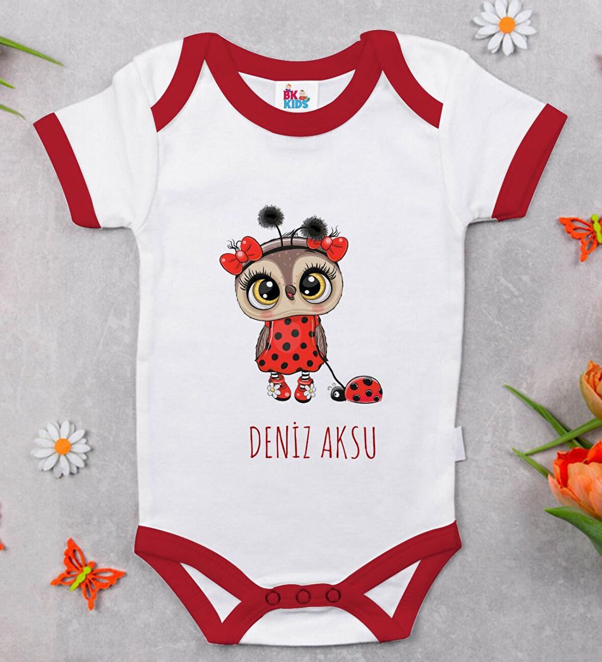 BK Kids Kişiye Özel İsimli Kırmızı Bebek Body Zıbın-41