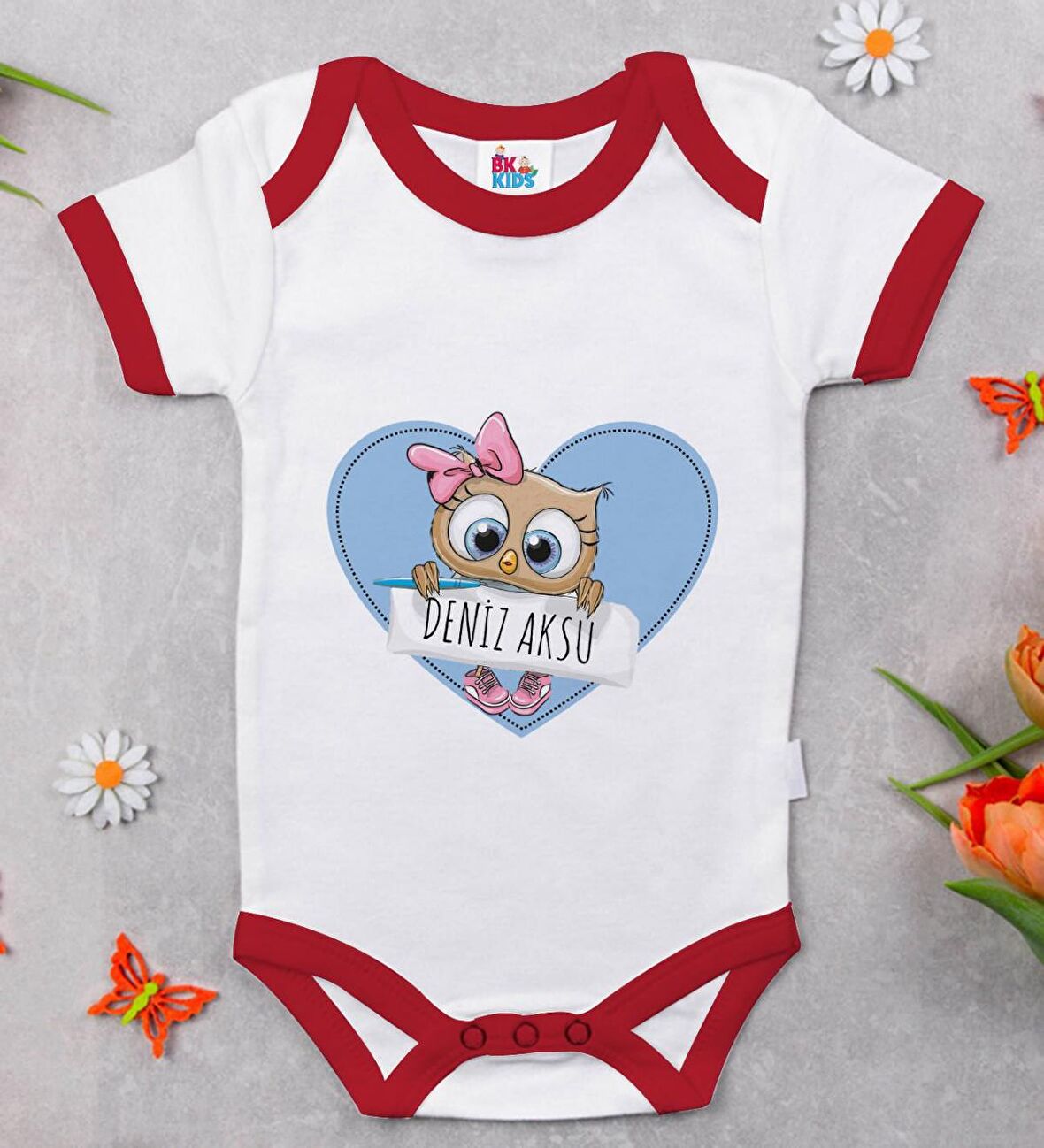 BK Kids Kişiye Özel İsimli Kırmızı Bebek Body Zıbın-42