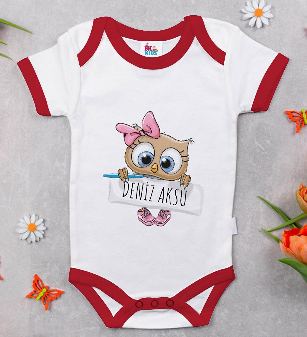 BK Kids Kişiye Özel İsimli Kırmızı Bebek Body Zıbın-46