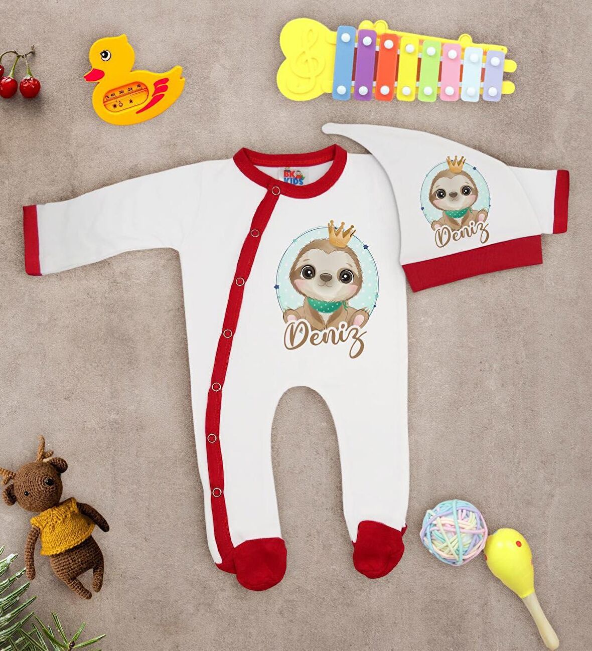 BK Kids Kişiye Özel Bebek Kıyafeti, Bebek Giyim Hediyesi, Tulum Zıbın ve Kukuletalı Şapka Seti-15