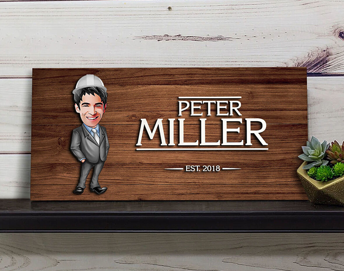 BK Gift Kişiye Özel Erkek Mühendis Karikatürlü Kabartma Figürlü Ahşap Tablo, Duvar Dekoru, Arkadaşa Hediye, Özel Tasarım Ev Hediyesi-1