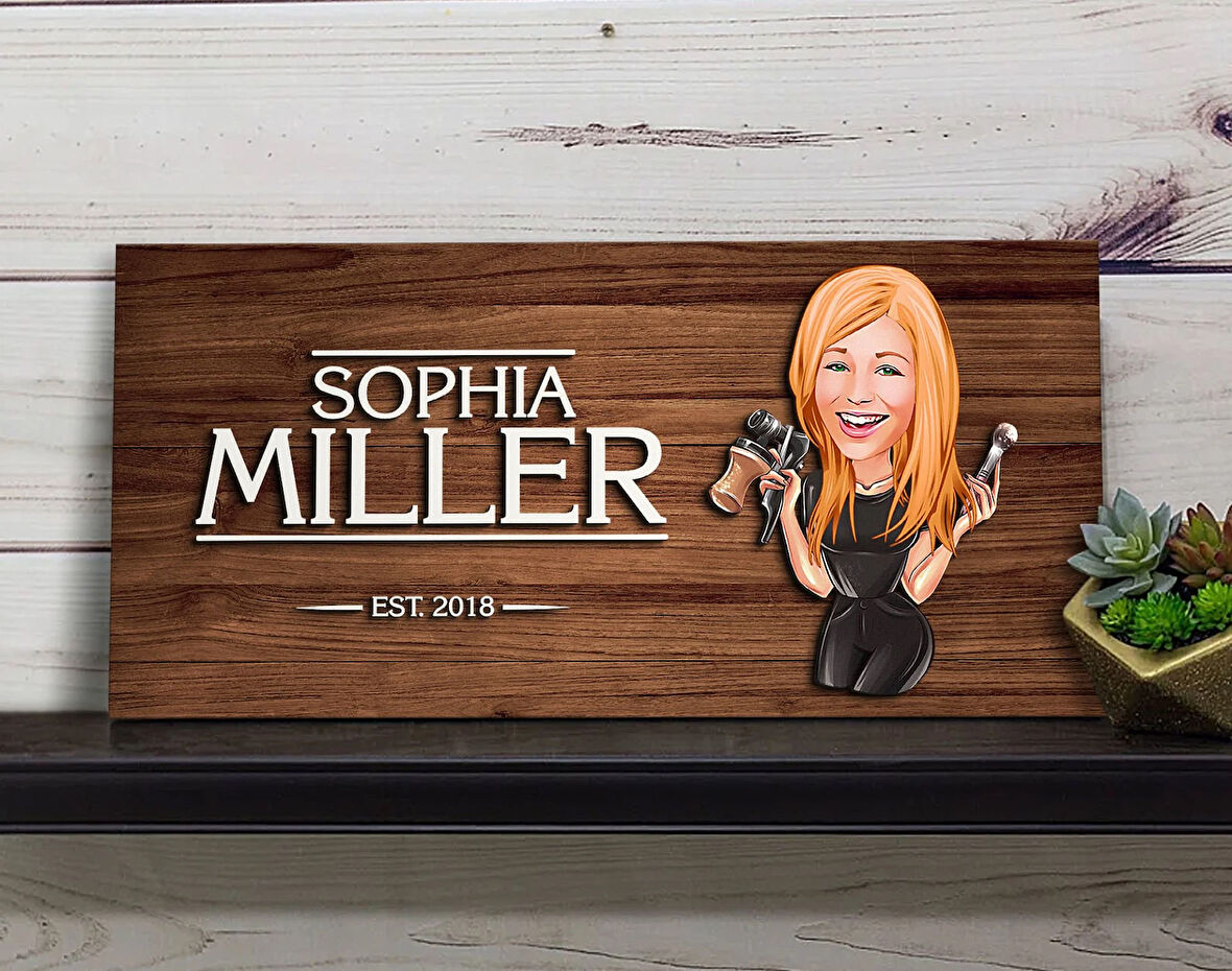 BK Gift Kişiye Özel Kadın Güzellik Uzmanı Karikatürlü Kabartma Figürlü Ahşap Tablo, Duvar Dekoru, Arkadaşa Hediye, Özel Tasarım Ev Hediyesi-1