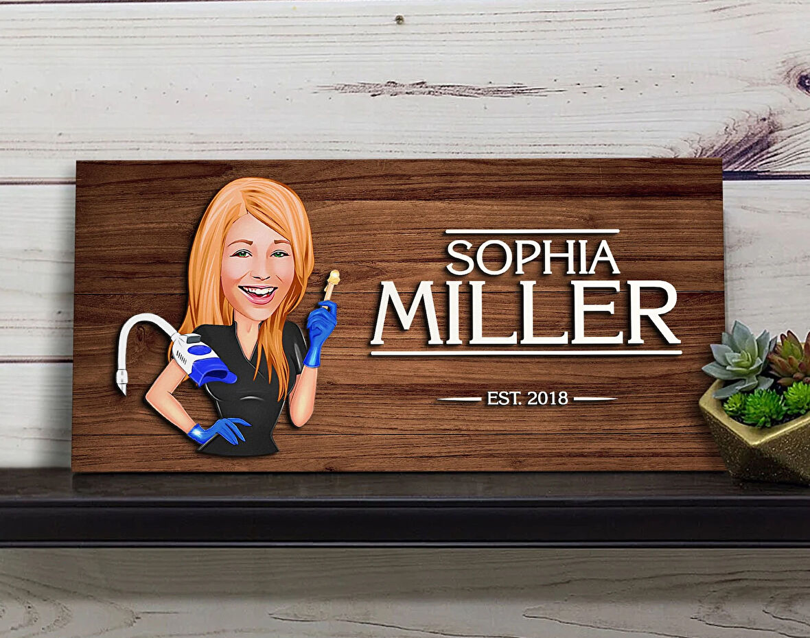 BK Gift Kişiye Özel Kadın Güzellik Uzmanı Karikatürlü Kabartma Figürlü Ahşap Tablo, Duvar Dekoru, Arkadaşa Hediye, Özel Tasarım Ev Hediyesi-2