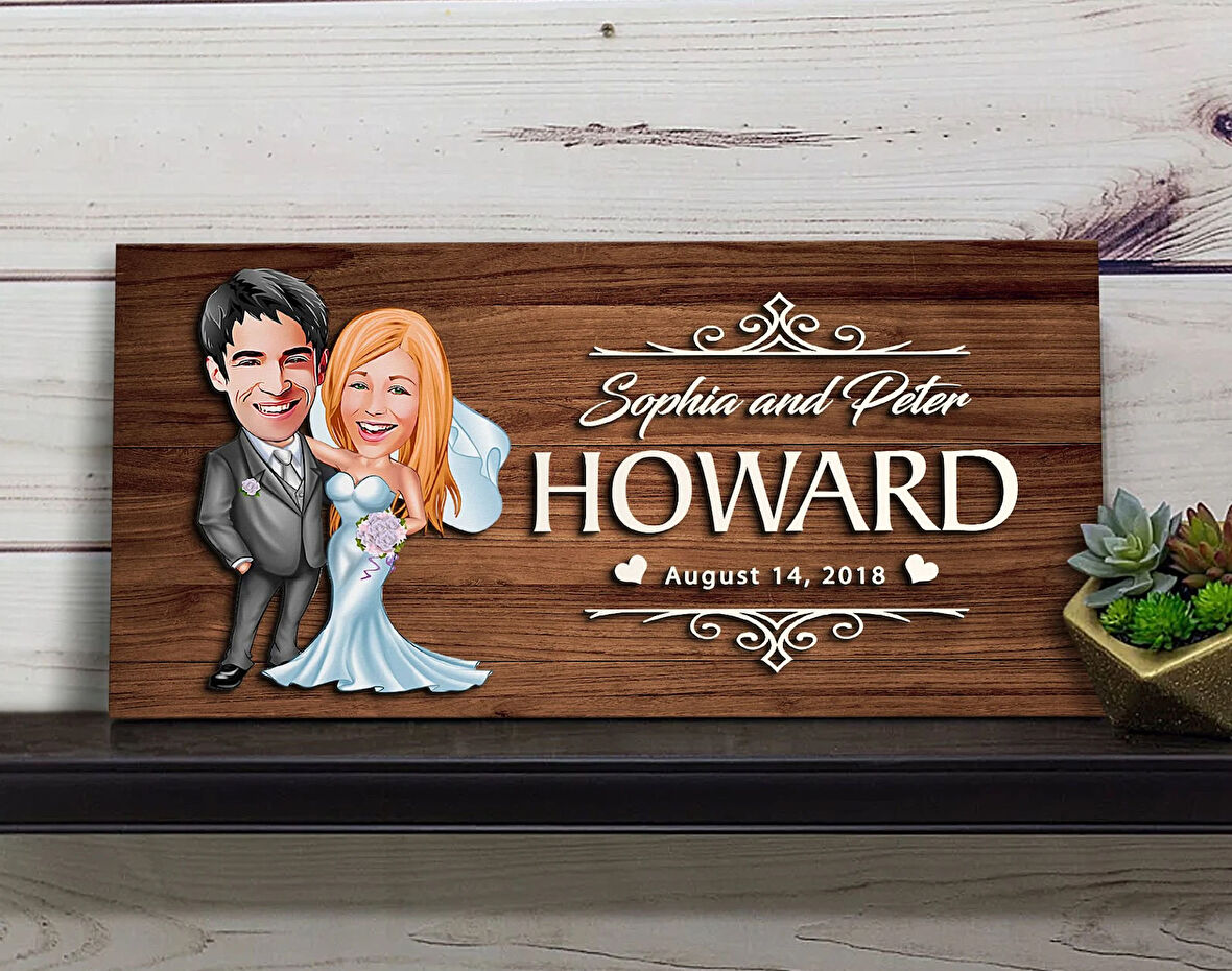 BK Gift Kişiye Özel Evleniyoruz Karikatürlü Kabartma Figürlü Ahşap Tablo, Duvar Dekoru, Arkadaşa Hediye, Özel Tasarım Ev Hediyesi-5
