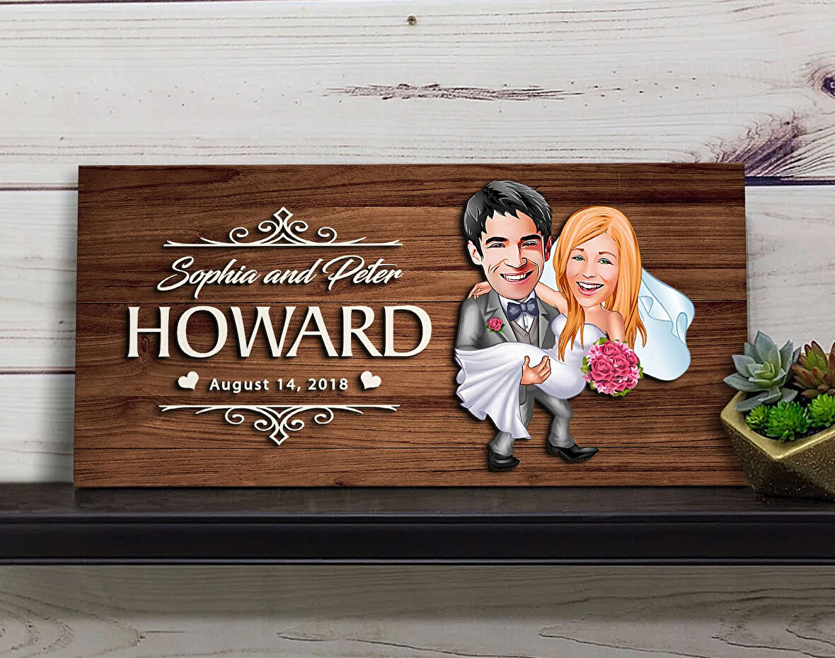 BK Gift Kişiye Özel Evleniyoruz Karikatürlü Kabartma Figürlü Ahşap Tablo, Duvar Dekoru, Arkadaşa Hediye, Özel Tasarım Ev Hediyesi-7