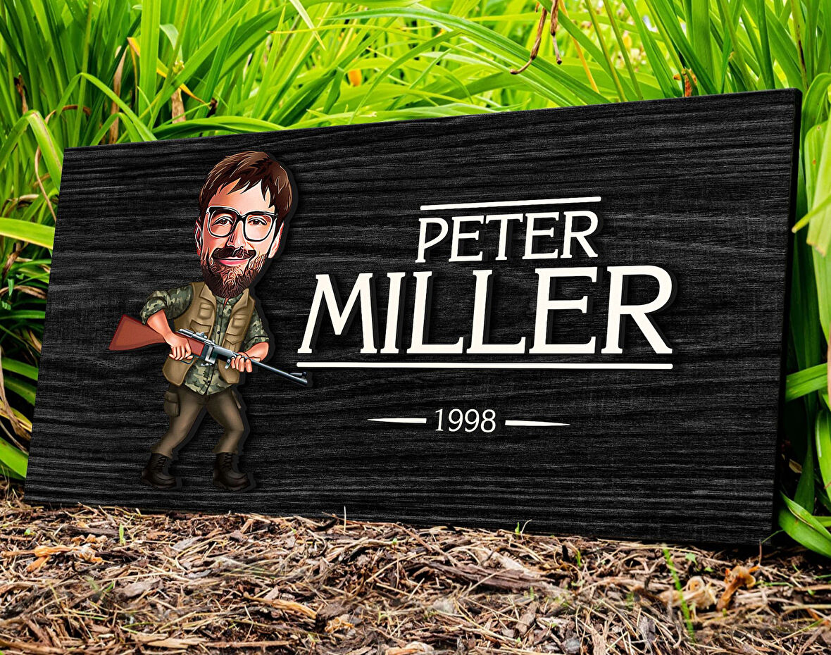 BK Gift Kişiye Özel Erkek Avcı Karikatürlü Kabartma Figürlü Ahşap Tablo, Duvar Dekoru, Arkadaşa Hediye, Özel Tasarım Ev Hediyesi-2