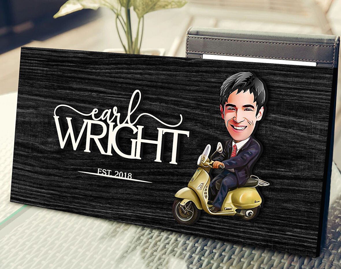 BK Gift Kişiye Özel Erkek Motorcu Karikatürlü Kabartma Figürlü Ahşap Tablo, Duvar Dekoru, Arkadaşa Hediye, Özel Tasarım Ev Hediyesi-3