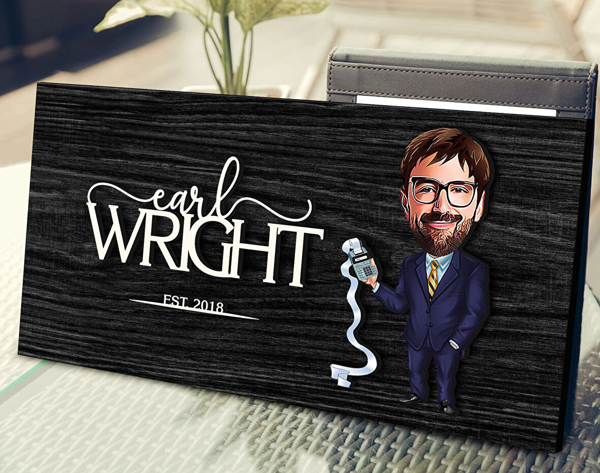 BK Gift Kişiye Özel Erkek Muhasebeci Karikatürlü Kabartma Figürlü Ahşap Tablo, Duvar Dekoru, Arkadaşa Hediye, Özel Tasarım Ev Hediyesi-2