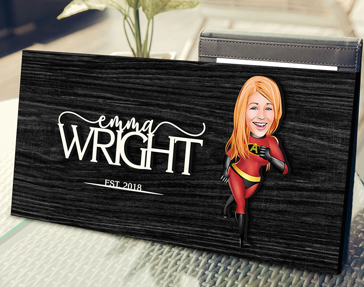 BK Gift Kişiye Özel Süper Kadın Karikatürlü Kabartma Figürlü Ahşap Tablo, Duvar Dekoru, Arkadaşa Hediye, Özel Tasarım Ev Hediyesi-1