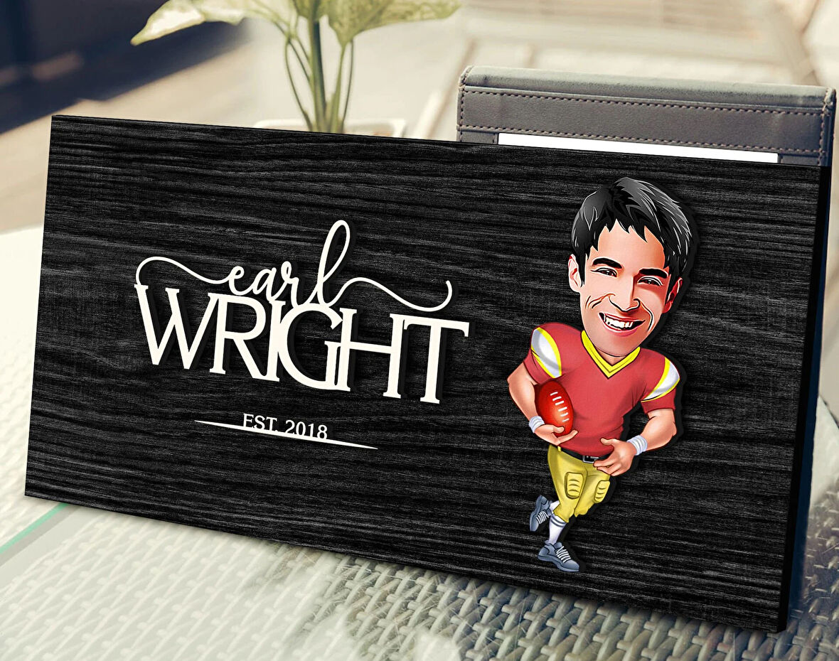 BK Gift Kişiye Özel Erkek Amerikan Futbolcu Karikatürlü Kabartma Figürlü Ahşap Tablo, Duvar Dekoru, Arkadaşa Hediye, Özel Tasarım Ev Hediyesi-5