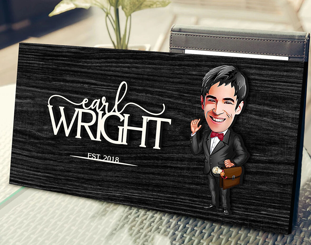 BK Gift Kişiye Özel Erkek Avukat Karikatürlü Kabartma Figürlü Ahşap Tablo, Duvar Dekoru, Arkadaşa Hediye, Özel Tasarım Ev Hediyesi-5