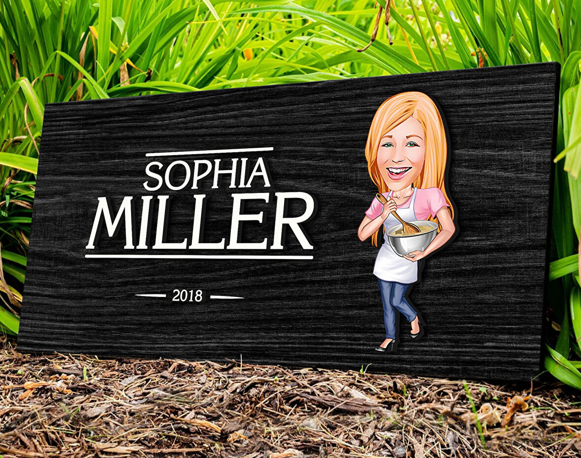 BK Gift Kişiye Özel Ev Hanımı Karikatürlü Kabartma Figürlü Ahşap Tablo, Duvar Dekoru, Arkadaşa Hediye, Özel Tasarım Ev Hediyesi-2