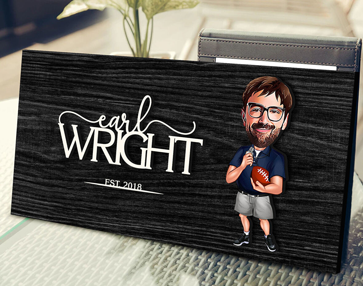 BK Gift Kişiye Özel Koç Karikatürlü Kabartma Figürlü Ahşap Tablo, Duvar Dekoru, Arkadaşa Hediye, Özel Tasarım Ev Hediyesi-1