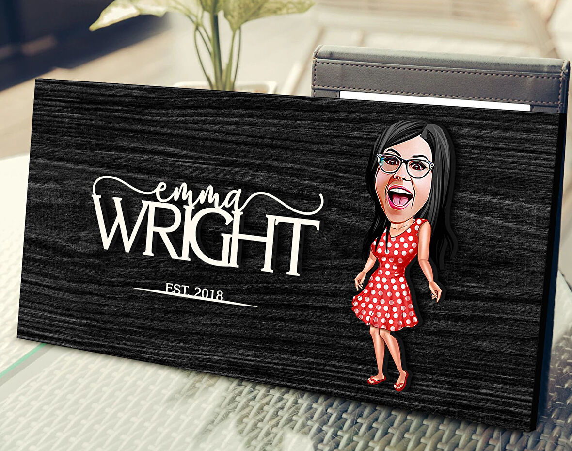 BK Gift Kişiye Özel Kadın Karikatürlü Kabartma Figürlü Ahşap Tablo, Duvar Dekoru, Arkadaşa Hediye, Özel Tasarım Ev Hediyesi-1