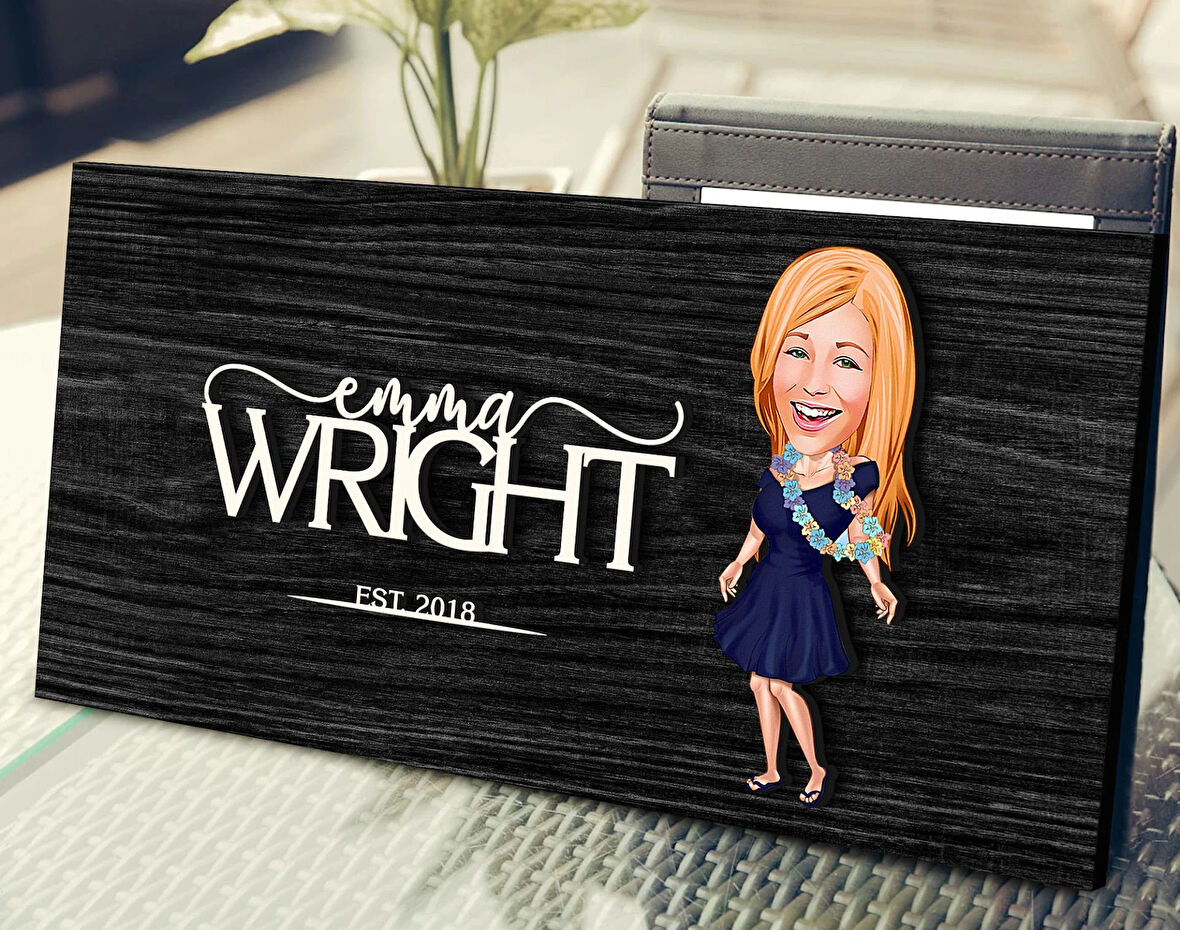 BK Gift Kişiye Özel Kadın Karikatürlü Kabartma Figürlü Ahşap Tablo, Duvar Dekoru, Arkadaşa Hediye, Özel Tasarım Ev Hediyesi-2