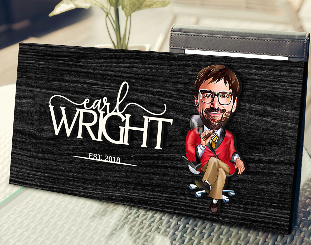 BK Gift Kişiye Özel Erkek Patron Karikatürlü Kabartma Figürlü Ahşap Tablo, Duvar Dekoru, Arkadaşa Hediye, Özel Tasarım Ev Hediyesi-1