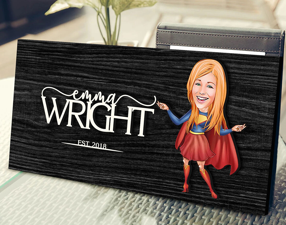 BK Gift Kişiye Özel Süper Kadın Karikatürlü Kabartma Figürlü Ahşap Tablo, Duvar Dekoru, Arkadaşa Hediye, Özel Tasarım Ev Hediyesi-2