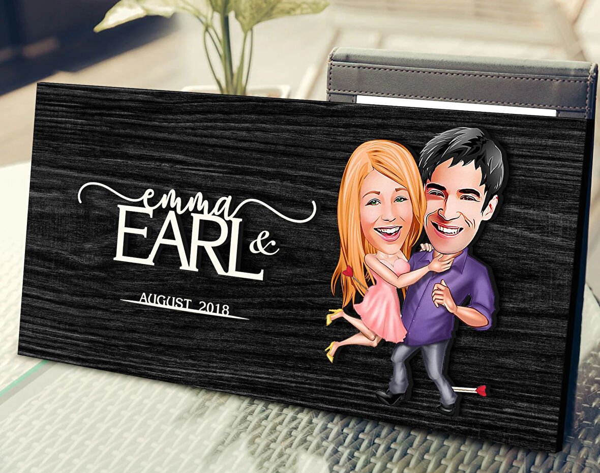 BK Gift Kişiye Özel Sevgililer Karikatürlü Kabartma Figürlü Ahşap Tablo, Duvar Dekoru, Arkadaşa Hediye, Özel Tasarım Ev Hediyesi-3