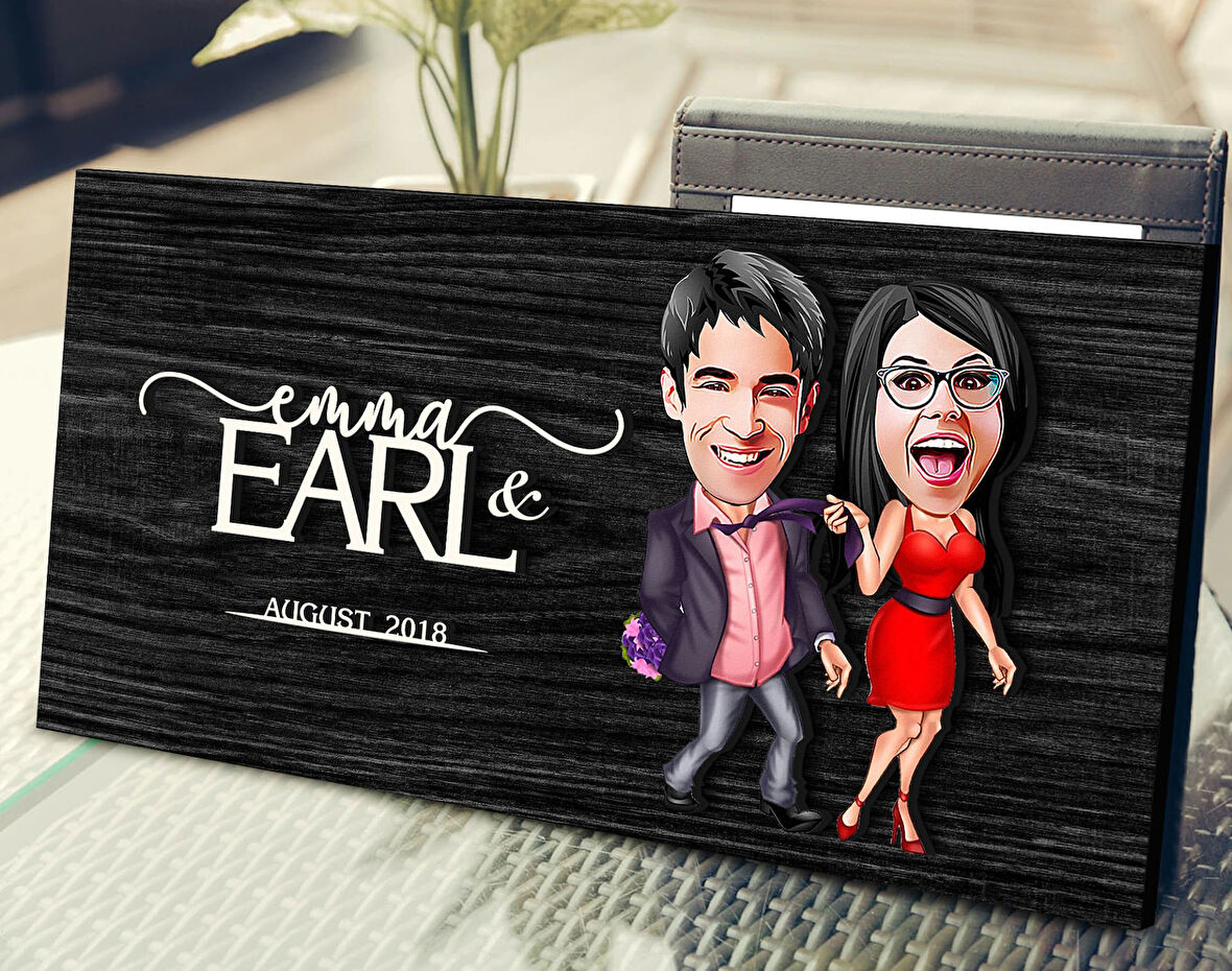 BK Gift Kişiye Özel Sevgililer Karikatürlü Kabartma Figürlü Ahşap Tablo, Duvar Dekoru, Arkadaşa Hediye, Özel Tasarım Ev Hediyesi-4