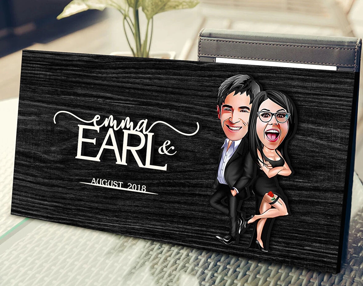 BK Gift Kişiye Özel Sevgililer Karikatürlü Kabartma Figürlü Ahşap Tablo, Duvar Dekoru, Arkadaşa Hediye, Özel Tasarım Ev Hediyesi-6