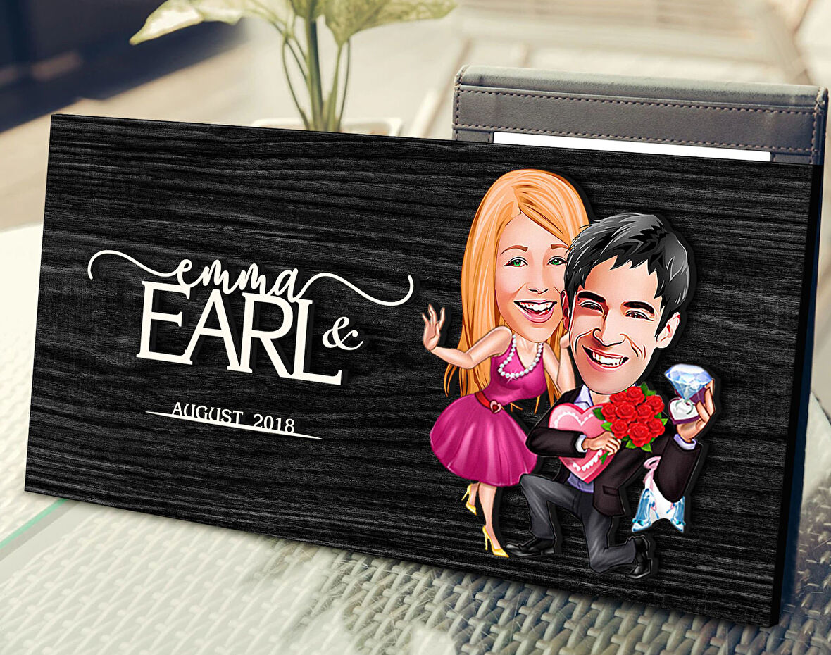 BK Gift Kişiye Özel Sevgililer Karikatürlü Kabartma Figürlü Ahşap Tablo, Duvar Dekoru, Arkadaşa Hediye, Özel Tasarım Ev Hediyesi-9