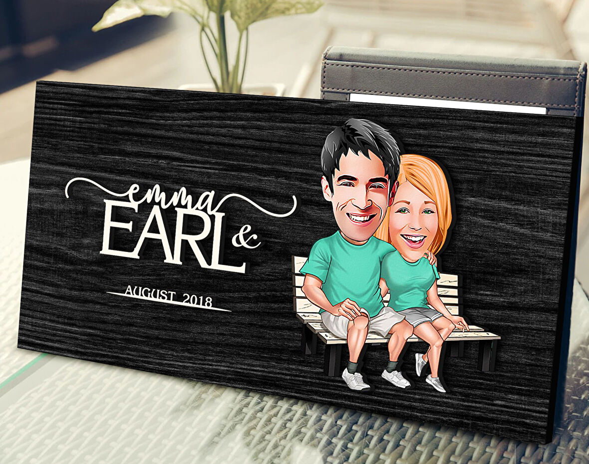 BK Gift Kişiye Özel Sevgililer Karikatürlü Kabartma Figürlü Ahşap Tablo, Duvar Dekoru, Arkadaşa Hediye, Özel Tasarım Ev Hediyesi-55