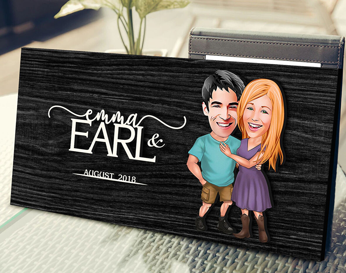 BK Gift Kişiye Özel Sevgililer Karikatürlü Kabartma Figürlü Ahşap Tablo, Duvar Dekoru, Arkadaşa Hediye, Özel Tasarım Ev Hediyesi-80