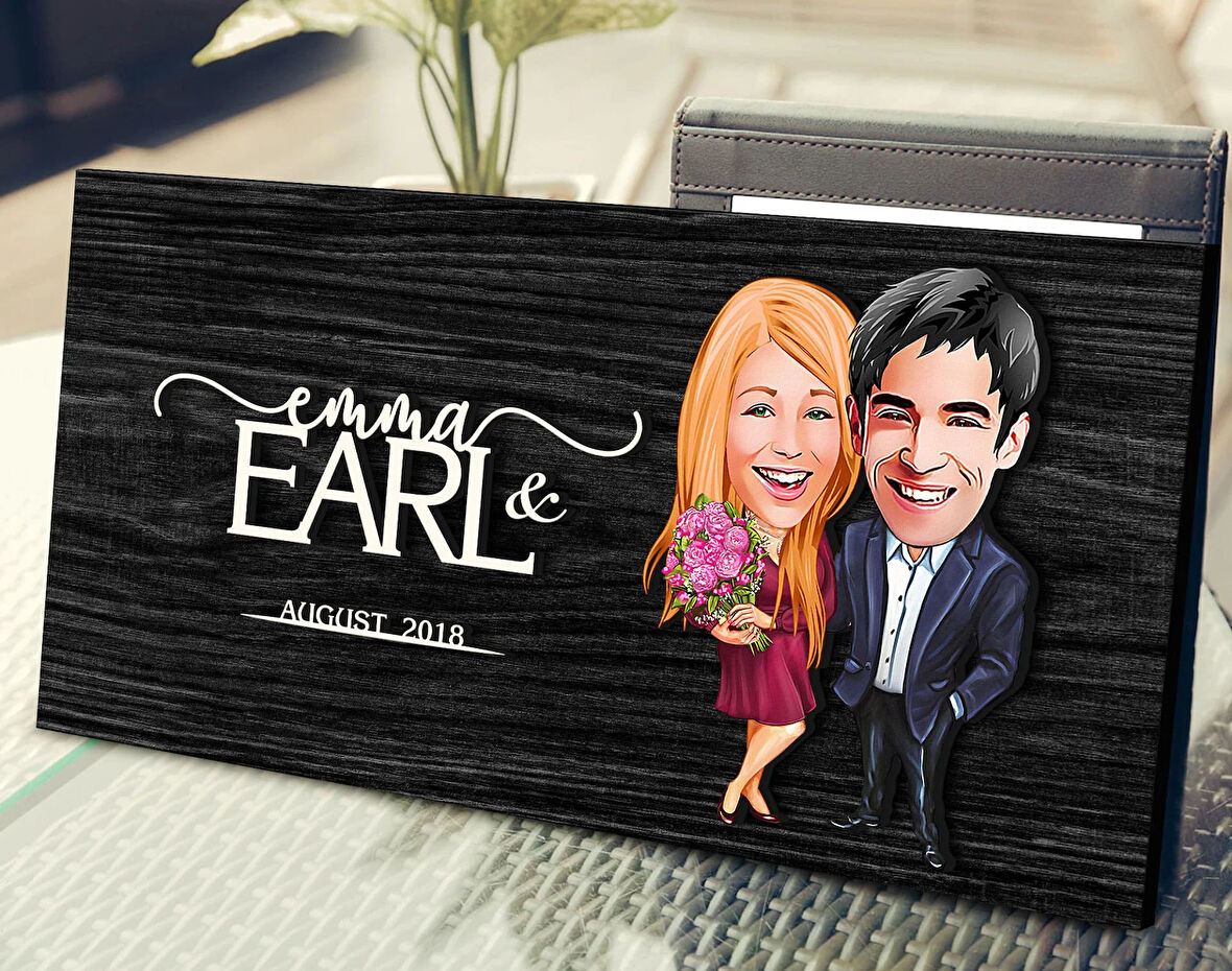 BK Gift Kişiye Özel Sevgililer Karikatürlü Kabartma Figürlü Ahşap Tablo, Duvar Dekoru, Arkadaşa Hediye, Özel Tasarım Ev Hediyesi-94