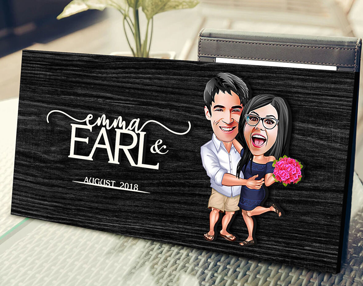 BK Gift Kişiye Özel Sevgililer Karikatürlü Kabartma Figürlü Ahşap Tablo, Duvar Dekoru, Arkadaşa Hediye, Özel Tasarım Ev Hediyesi-108