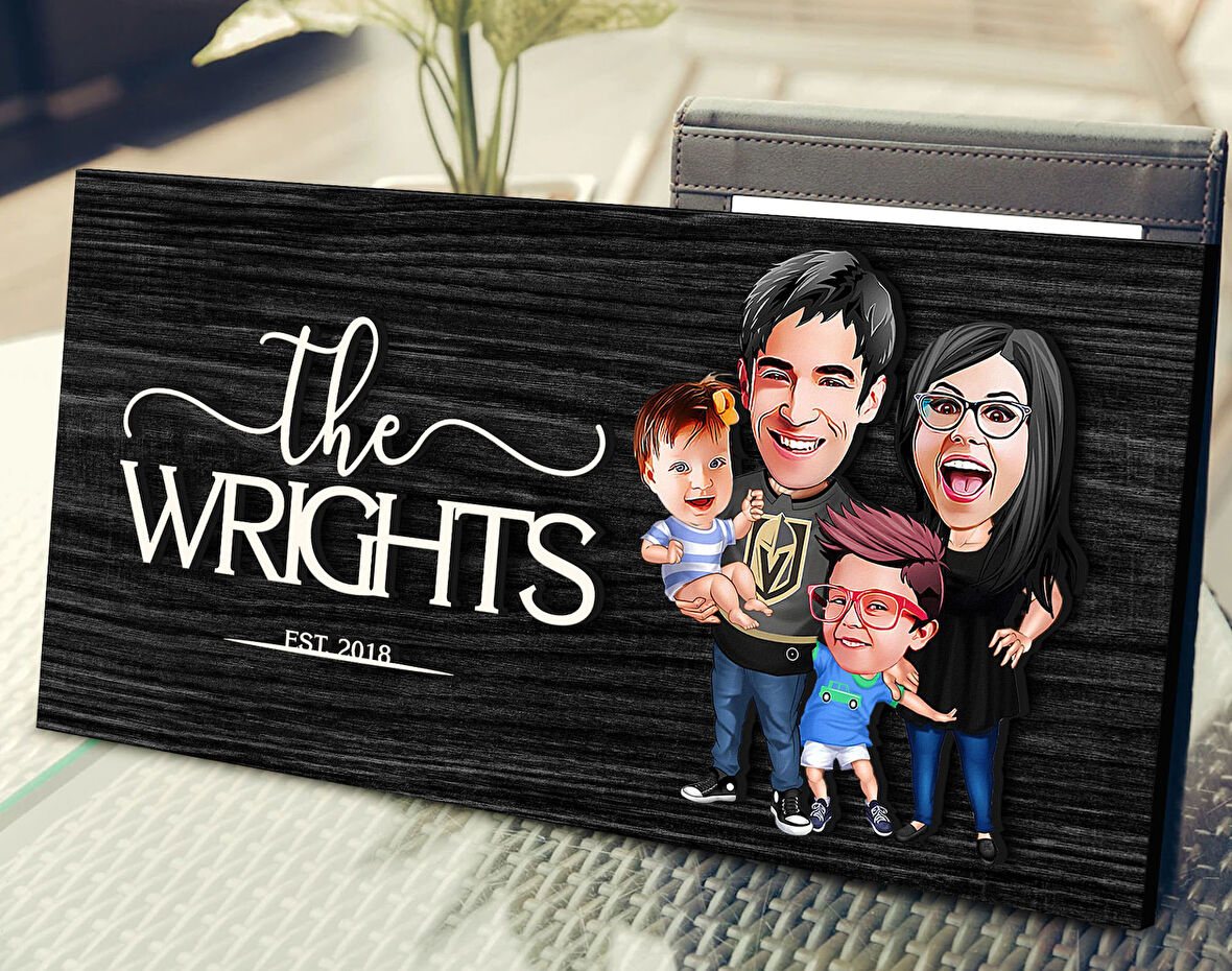 BK Gift Kişiye Özel Aile Karikatürlü Kabartma Figürlü Ahşap Tablo, Duvar Dekoru, Arkadaşa Hediye, Özel Tasarım Ev Hediyesi-4