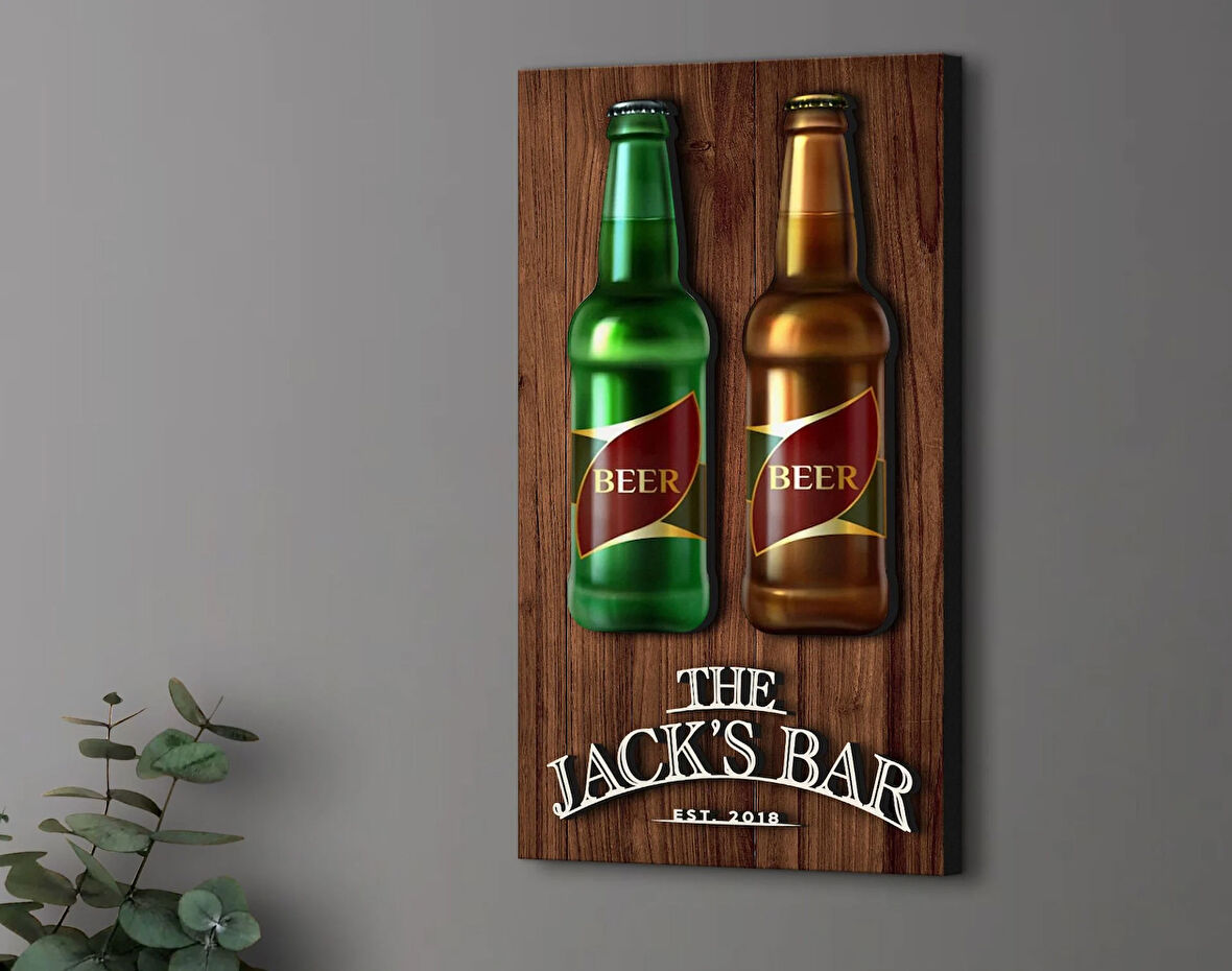 BK Gift Kişiye Özel Kabartma Tasarımlı Ahşap Bar Tabelası, Home Bar Tabela, Rustik Ev Dekorasyonu, Duvar Dekoru-2
