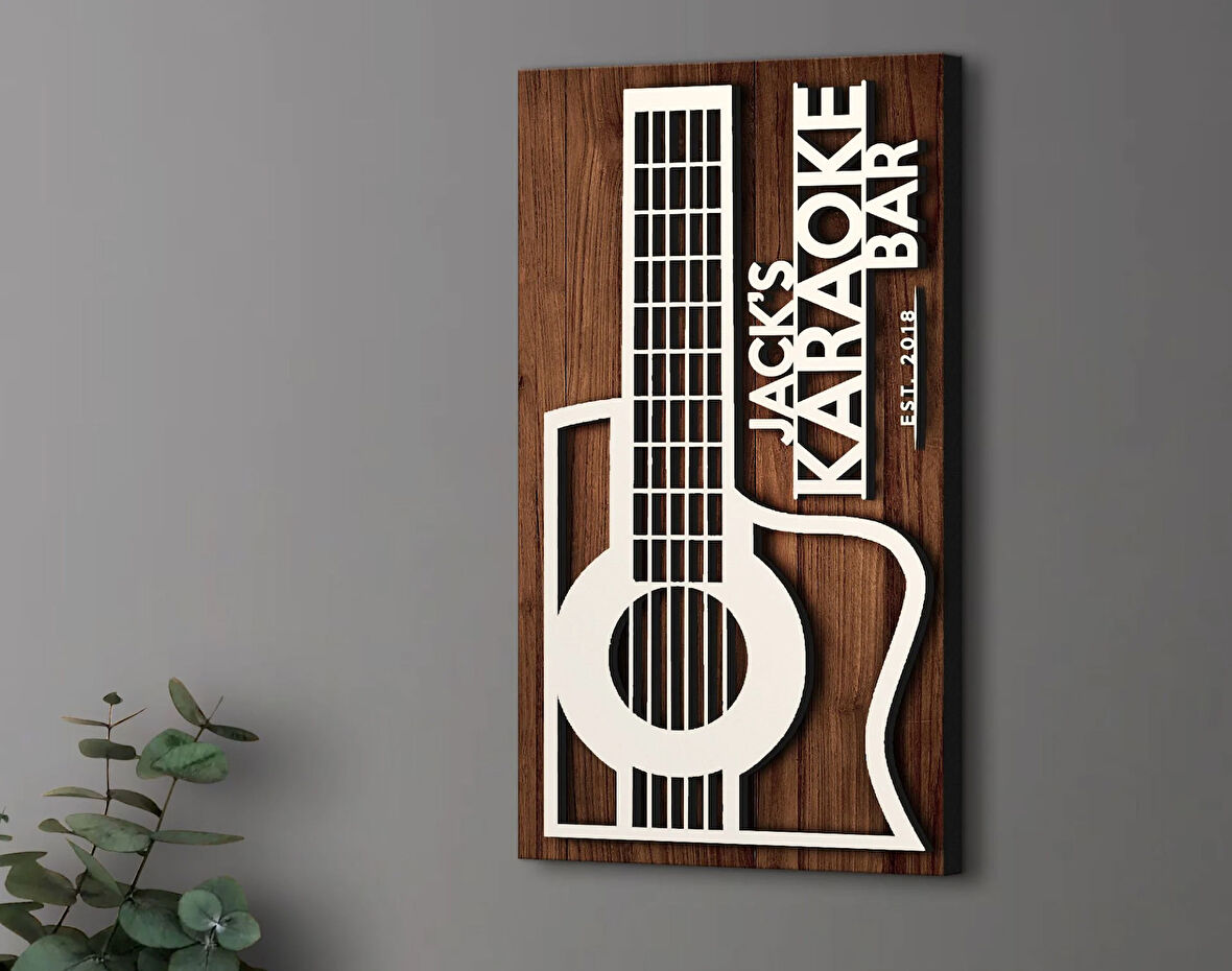 BK Gift Kişiye Özel Kabartma Tasarımlı Ahşap Karaoke Bar Tabelası, Home Bar Tabela, Rustik Ev Dekorasyonu, Duvar Dekoru-3