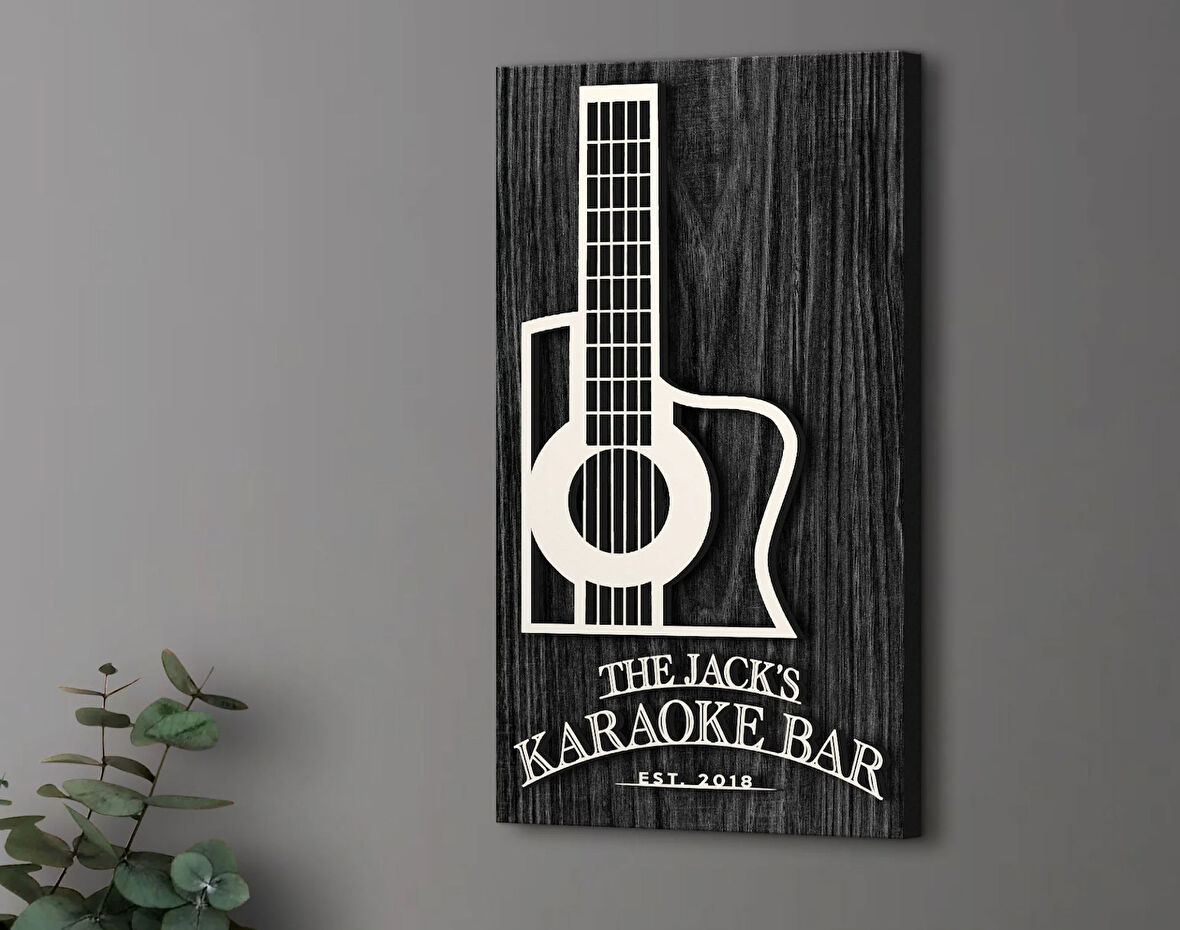 BK Gift Kişiye Özel Kabartma Tasarımlı Siyah (Ebony) Ahşap Karaoke Bar Tabelası, Home Bar Tabela, Rustik Ev Dekorasyonu, Duvar Dekoru-2