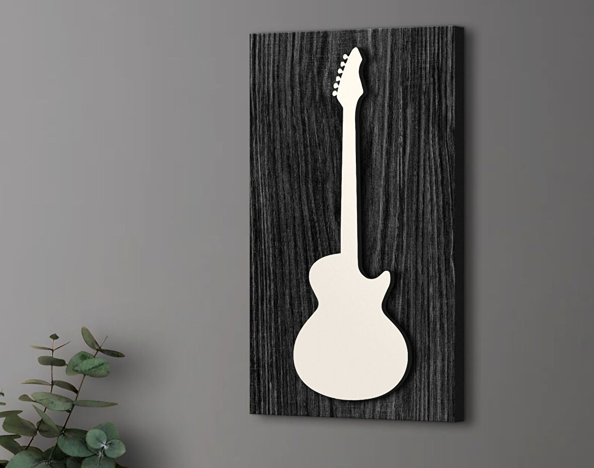 BK Gift Kabartma Gitar Tasarımlı Siyah(Ebony) Ahşap Tabela, Home Bar Tabela, Rustik Ev Dekorasyonu, Duvar Dekoru-1