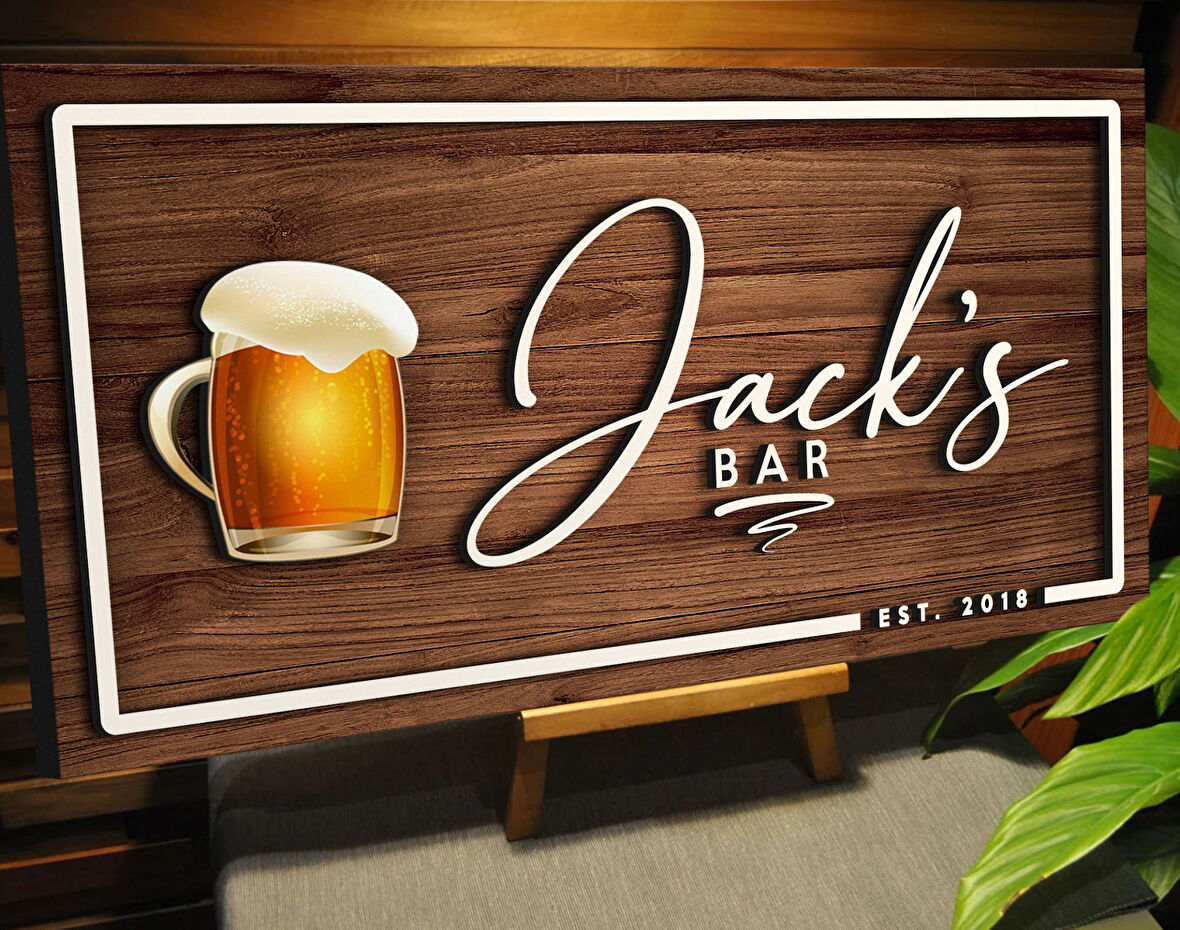 BK Gift Kişiye Özel Kabartma Tasarım Ahşap Bar Tabelası, Home Bar Tabela, Rustik Ev Dekorasyonu, Duvar Dekoru-2