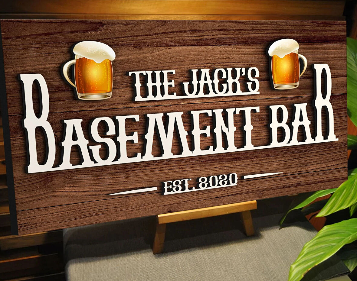 BK Gift Kişiye Özel Kabartma Tasarım Ahşap Bar Tabelası, Home Bar Tabela, Rustik Ev Dekorasyonu, Duvar Dekoru-4