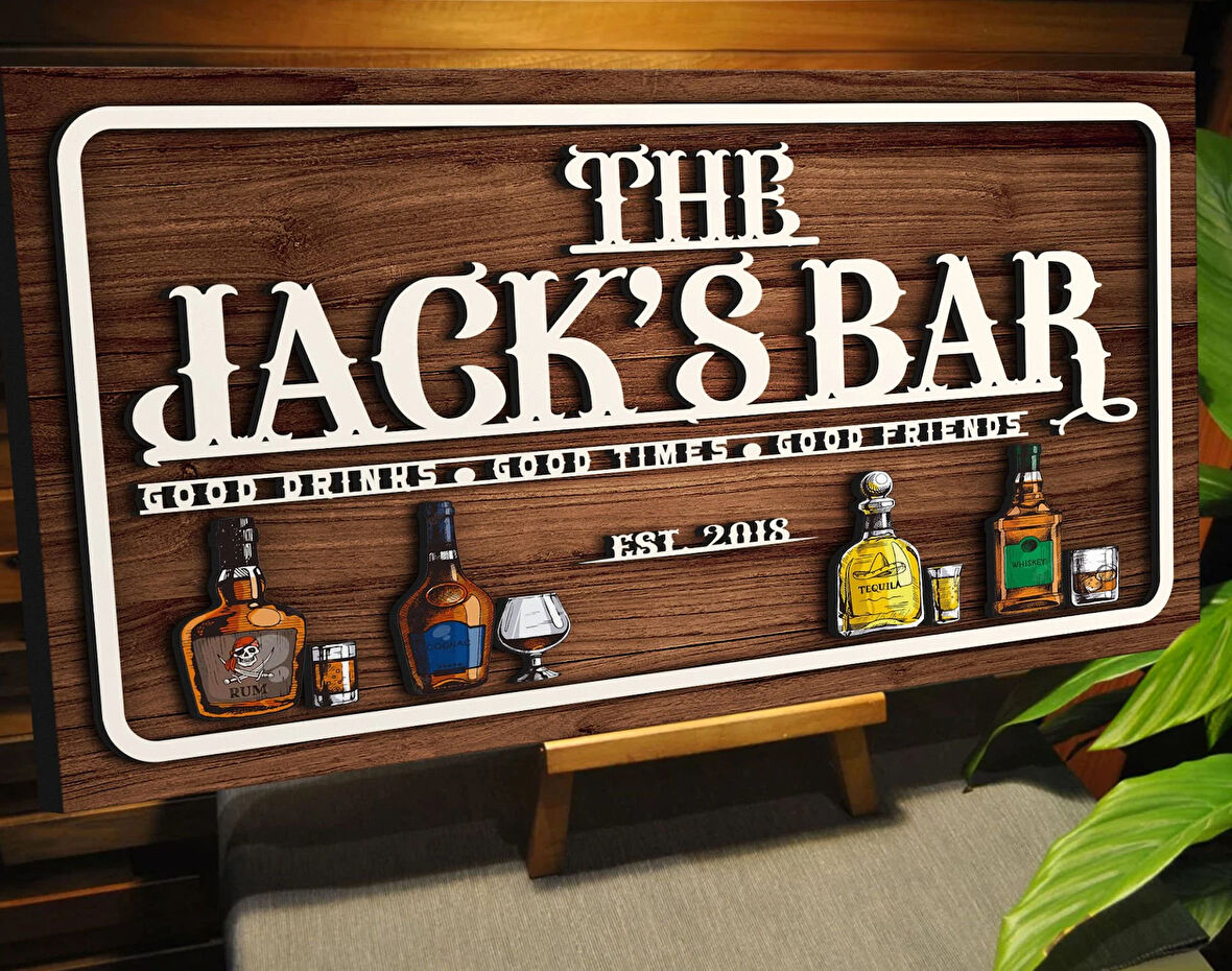 BK Gift Kişiye Özel Kabartma Tasarım Ahşap Bar Tabelası, Home Bar Tabela, Rustik Ev Dekorasyonu, Duvar Dekoru-10