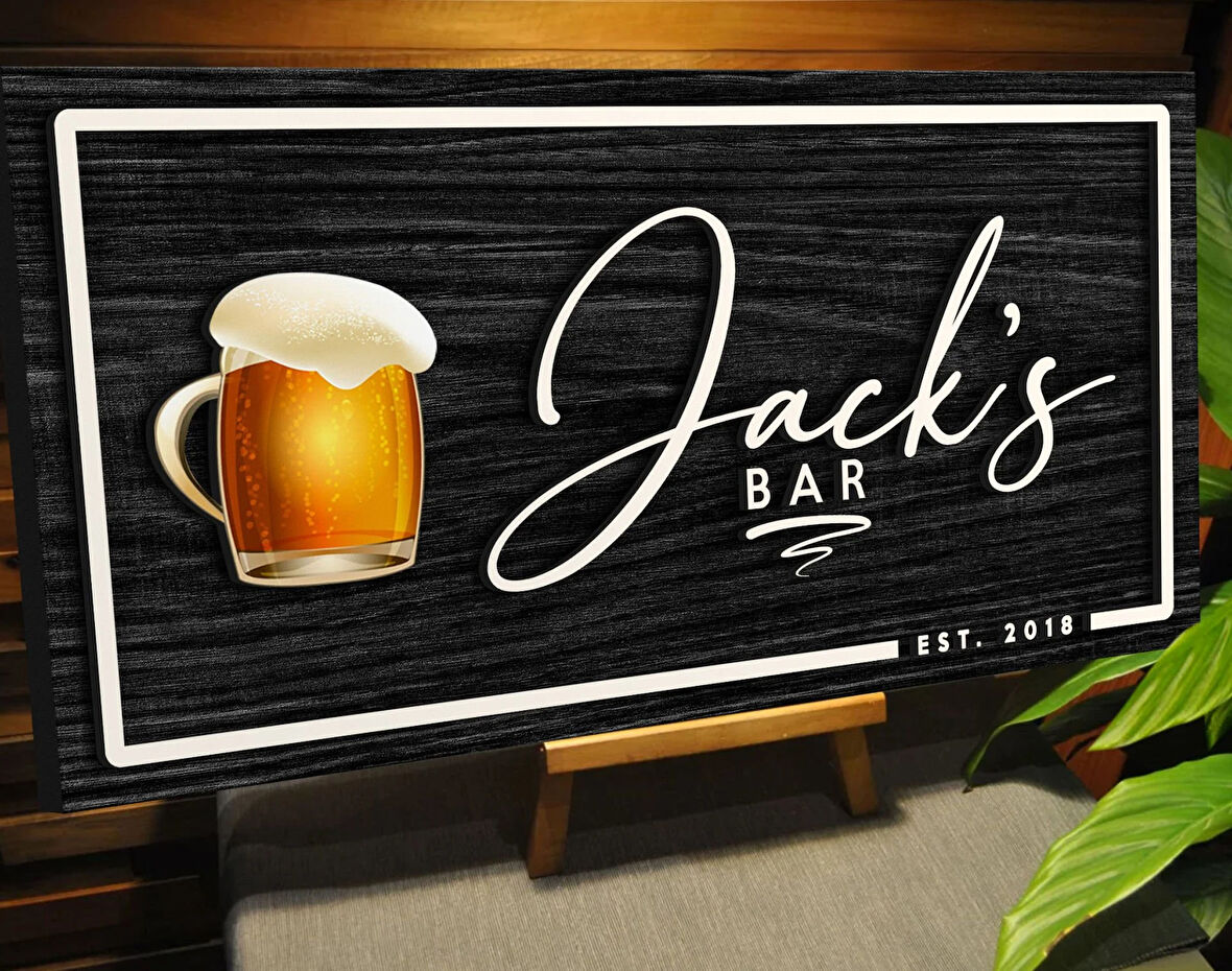 BK Gift Kişiye Özel Kabartma Tasarım Siyah(Ebony) Ahşap Bar Tabelası, Home Bar Tabela, Rustik Ev Dekorasyonu, Duvar Dekoru-2