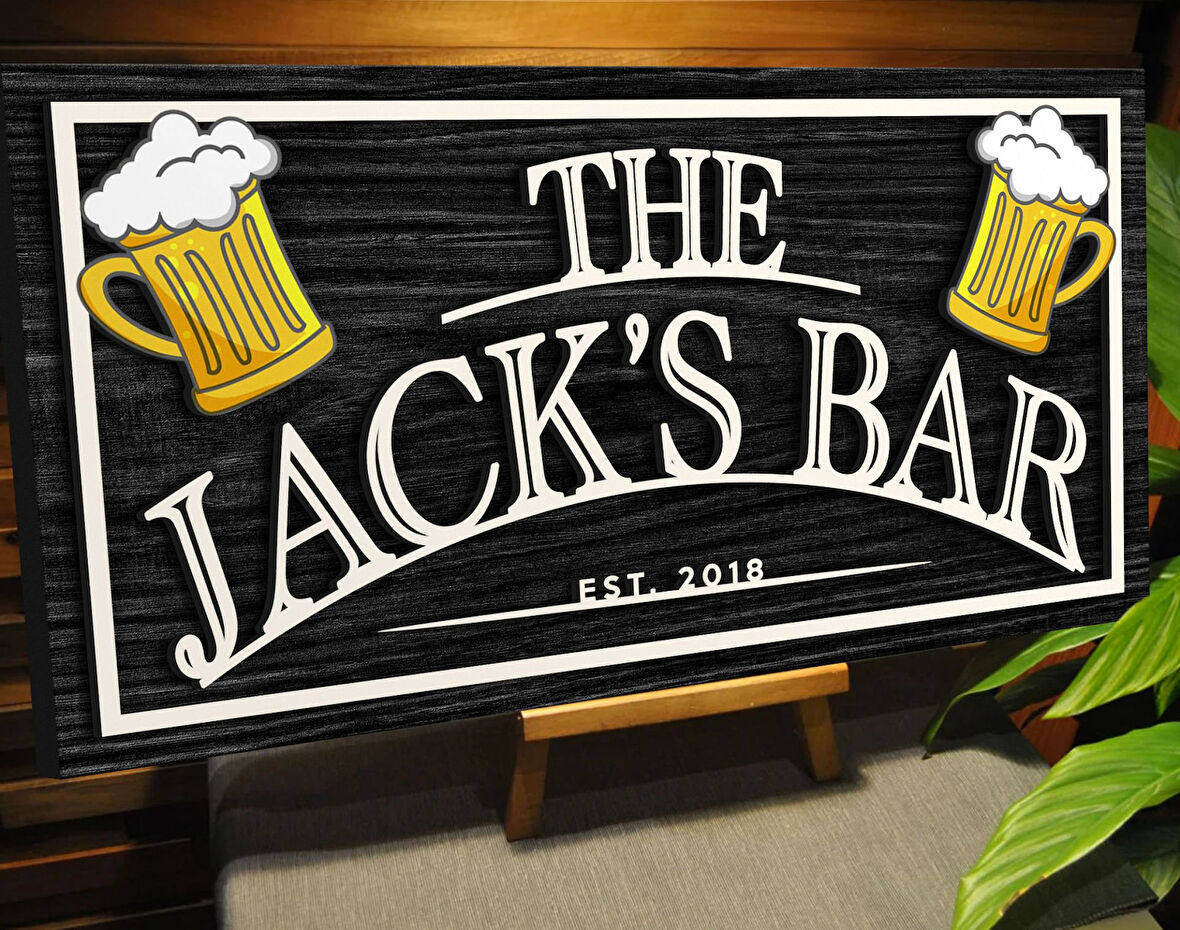 BK Gift Kişiye Özel Kabartma Tasarım Siyah(Ebony) Ahşap Bar Tabelası, Home Bar Tabela, Rustik Ev Dekorasyonu, Duvar Dekoru-3