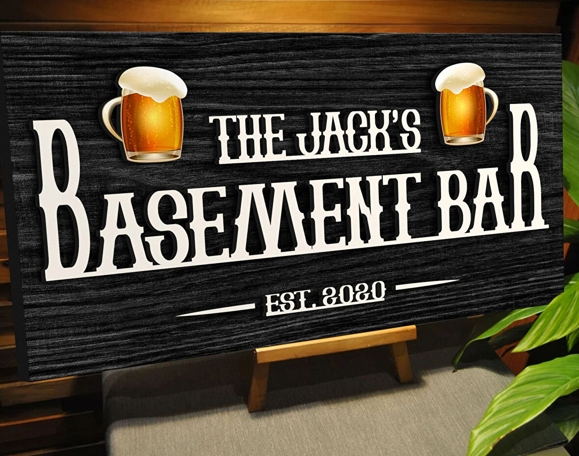 BK Gift Kişiye Özel Kabartma Tasarım Siyah(Ebony) Ahşap Bar Tabelası, Home Bar Tabela, Rustik Ev Dekorasyonu, Duvar Dekoru-4