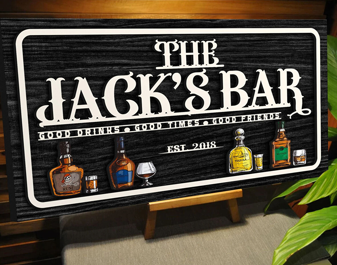 BK Gift Kişiye Özel Kabartma Tasarım Siyah(Ebony) Ahşap Bar Tabelası, Home Bar Tabela, Rustik Ev Dekorasyonu, Duvar Dekoru-10