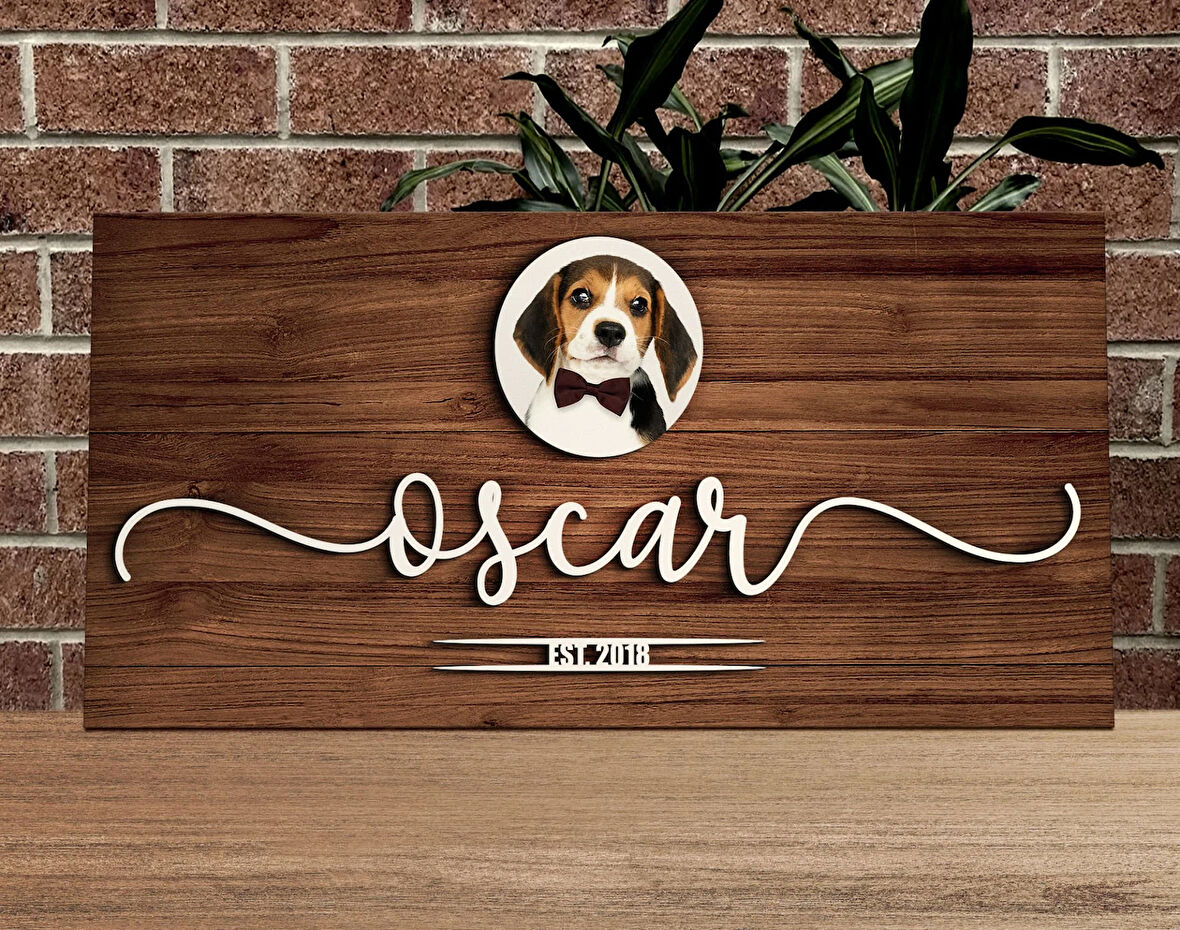 BK Gift Kişiye Özel İsimli Evcil Hayvan Fotoğraflı Kabartma Tasarım Ahşap Bar Tabelası, Home Bar Tabela, Rustik Ev Dekorasyonu, Duvar Dekoru-1