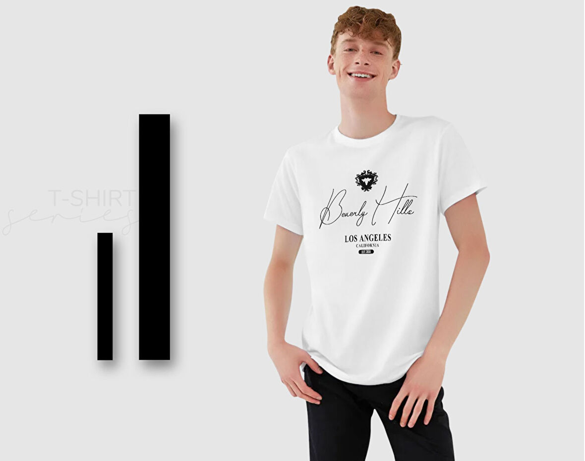 BK Gift Beverly Hills Tasarımlı Erkek Beyaz T-shirt, Arkadaşa Hediye, Doğum Günü Hediyesi, Trend Tişört, Sevgili Hediyesi-1