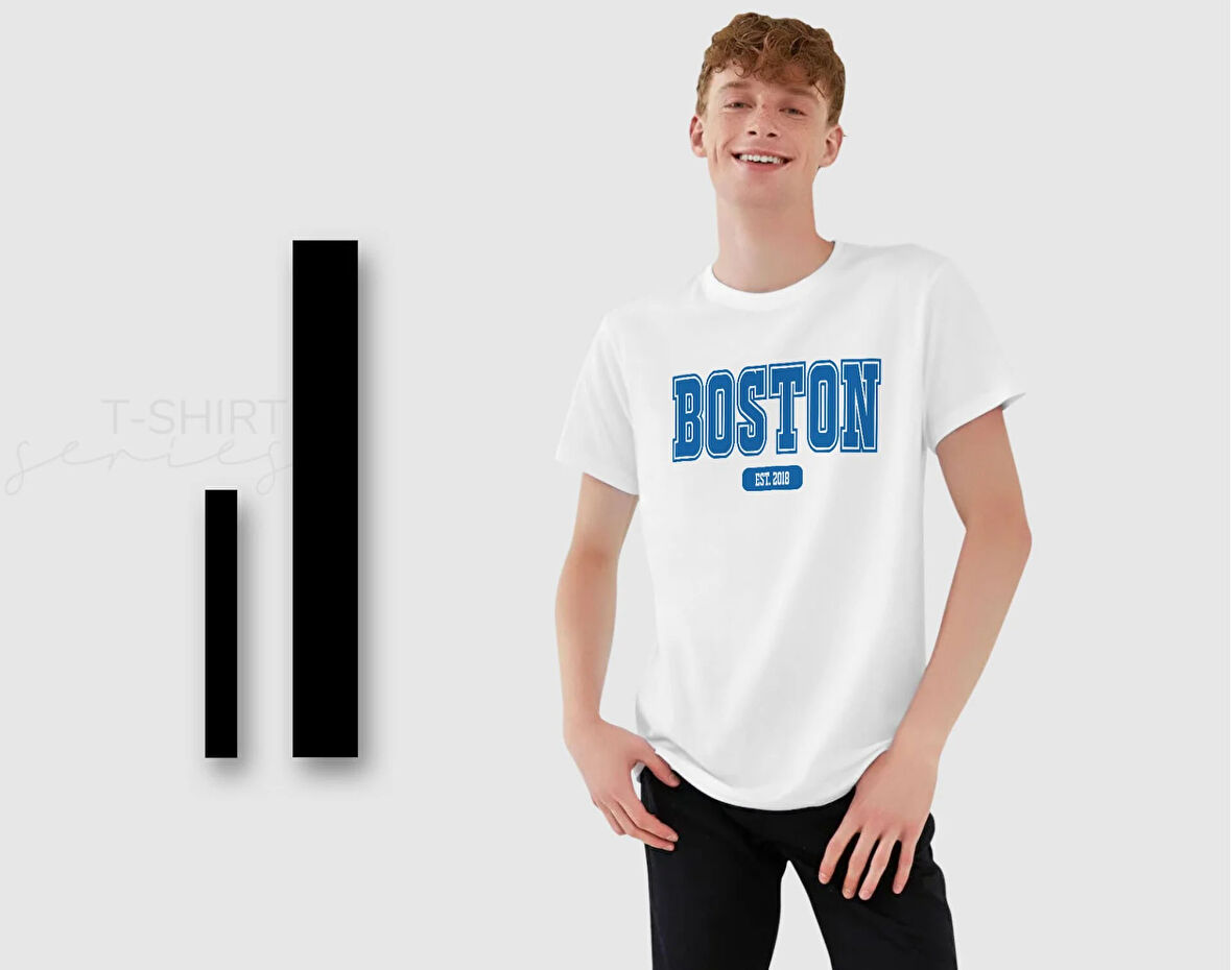 BK Gift Boston Tasarımlı Erkek Beyaz T-shirt, Arkadaşa Hediye, Doğum Günü Hediyesi, Trend Tişört, Sevgili Hediyesi-1
