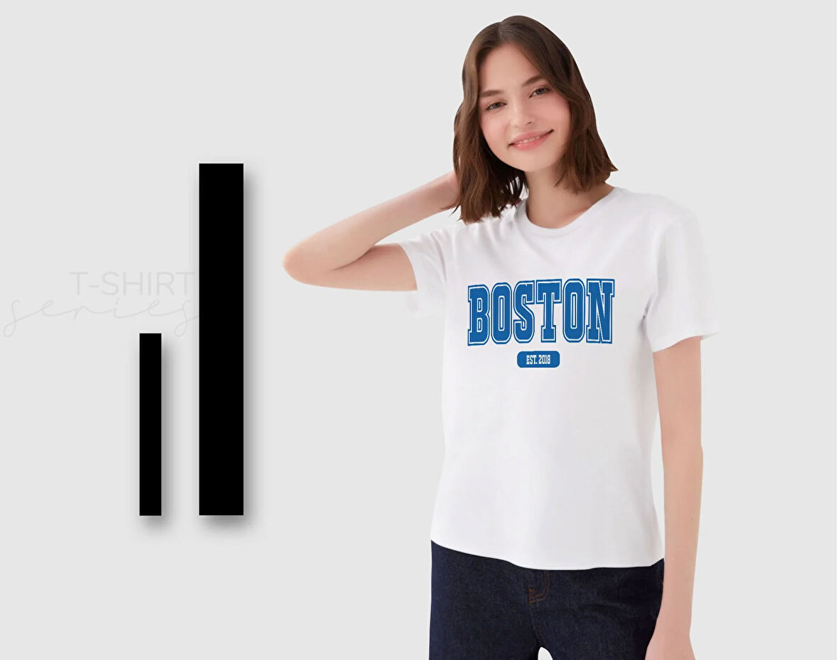 BK Gift Boston Tasarımlı Kadın Beyaz T-shirt, Arkadaşa Hediye, Doğum Günü Hediyesi, Trend Tişört, Sevgili Hediyesi-1