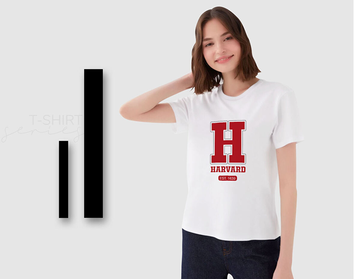 BK Gift Harvard Tasarımlı Kadın Beyaz T-shirt, Arkadaşa Hediye, Doğum Günü Hediyesi, Trend Tişört, Sevgili Hediyesi-2