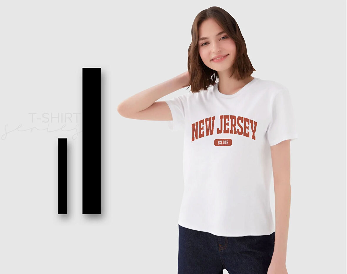 BK Gift New Jersey Tasarımlı Kadın Beyaz T-shirt, Arkadaşa Hediye, Doğum Günü Hediyesi, Trend Tişört, Sevgili Hediyesi-1