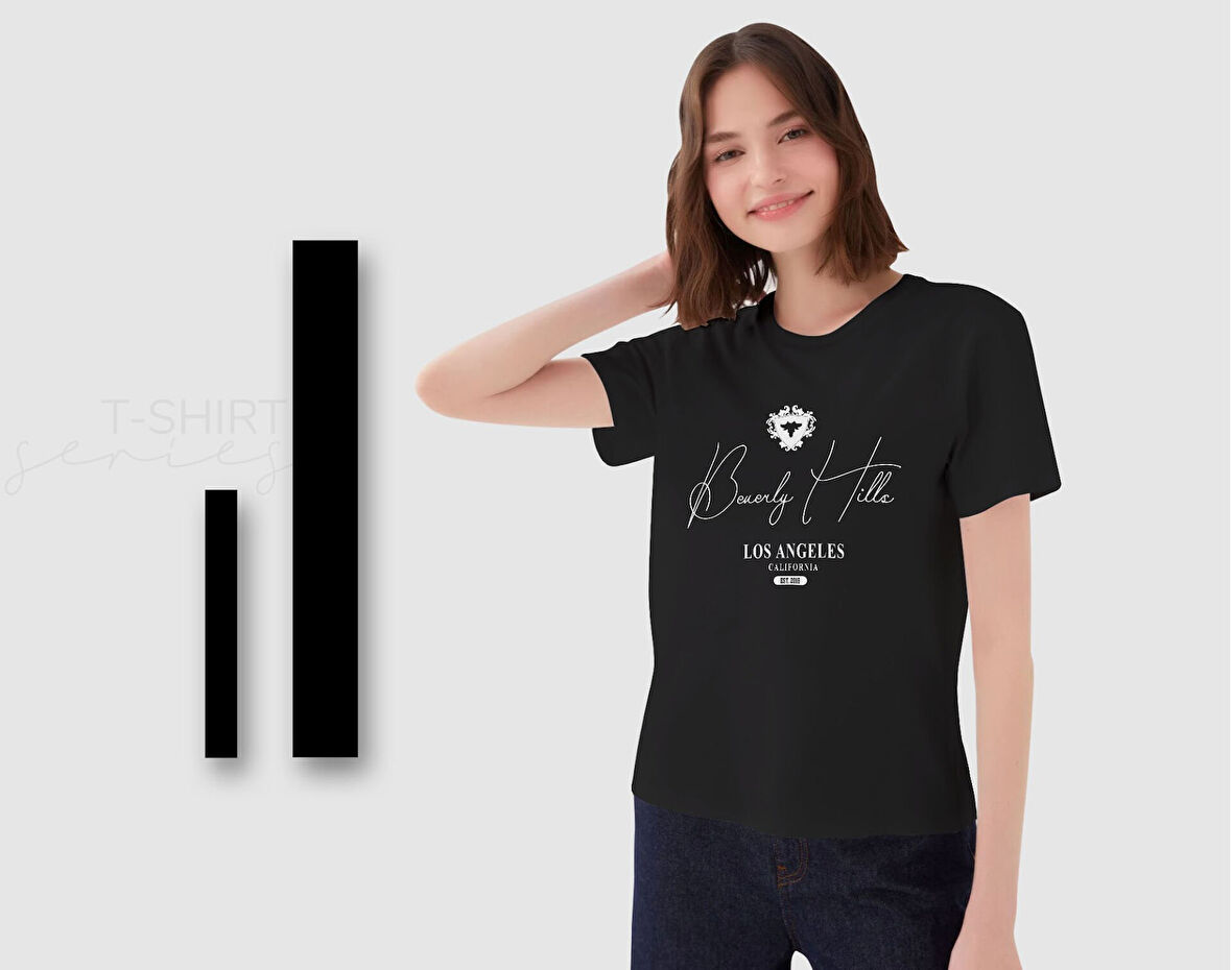 BK Gift Beverly Hills Tasarımlı Kadın Siyah T-shirt, Arkadaşa Hediye, Doğum Günü Hediyesi, Trend Tişört, Sevgili Hediyesi-1