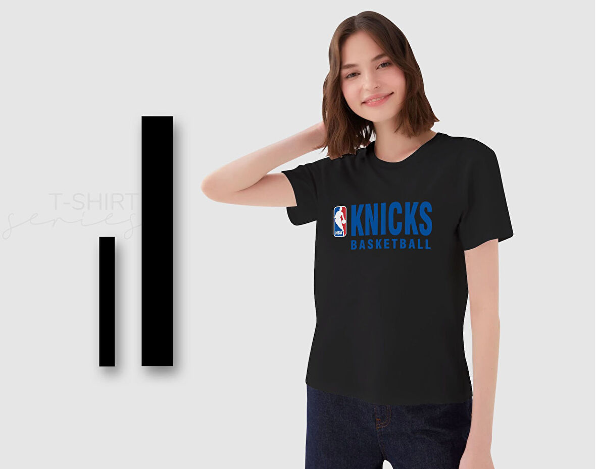 BK Gift Knicks Basketball Tasarımlı Kadın Siyah T-shirt, Arkadaşa Hediye, Doğum Günü Hediyesi, Trend Tişört, Sevgili Hediyesi-1